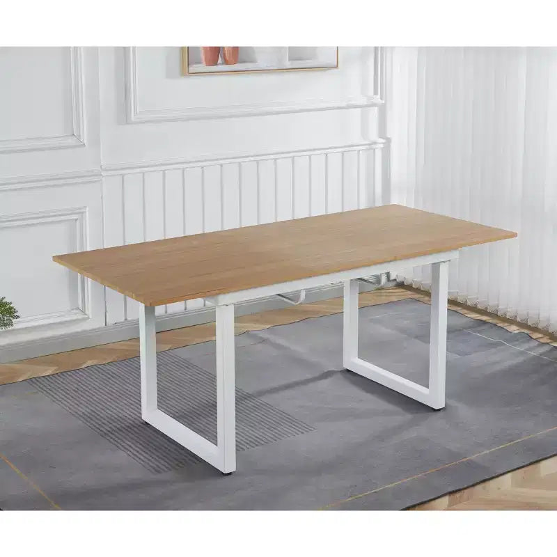 Square Extendable Dining Table with Metal Leg and MDF Top, 55.11/70.86x31.5x29.5 inches, Adjustable Length