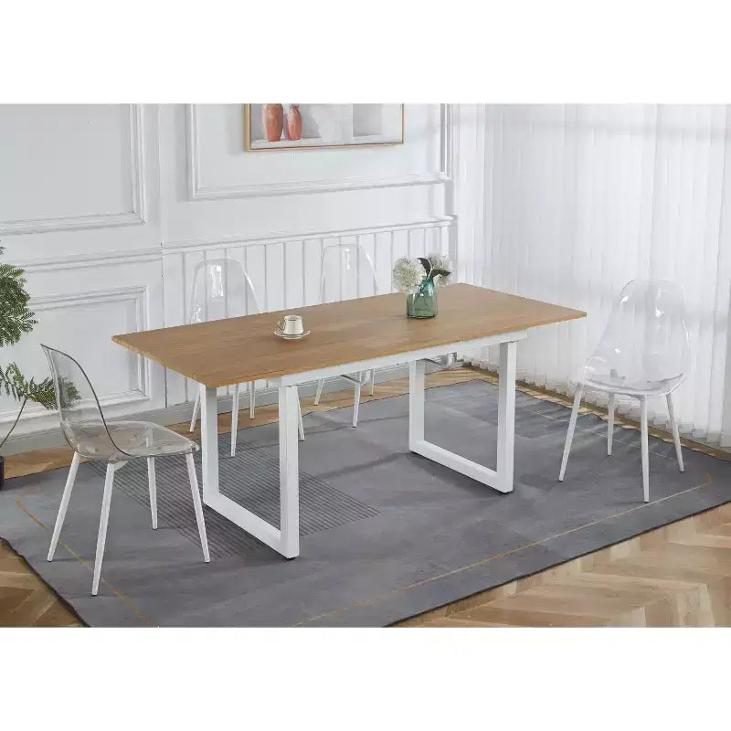 Square Extendable Dining Table with Metal Leg and MDF Top, 55.11/70.86x31.5x29.5 inches, Adjustable Length