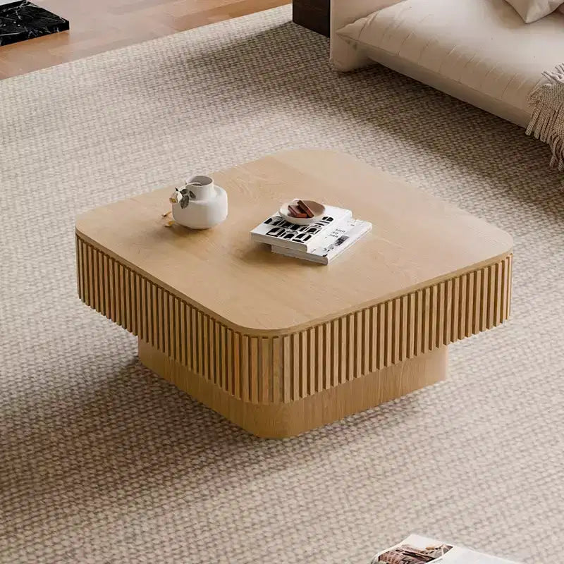 JVNOXK 31.5-inch Square Storage Coffee Table Solid Wood Veneer Modern Style Coffee Table Suitable for Living Room or Bedroom Natural Wood