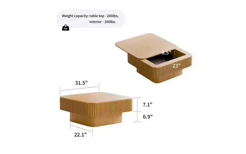 JVNOXK 31.5-inch Square Storage Coffee Table Solid Wood Veneer Modern Style Coffee Table Suitable for Living Room or Bedroom Natural Wood