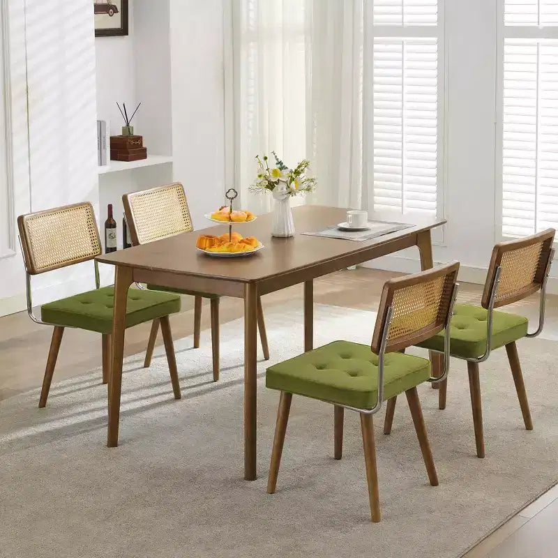 Set of 2 Mid Century Dining Chairs,Natural Rattan Woven Back & Seat - Modern Boho Kitchen Chairs with Wood Legs, Easy Assembly