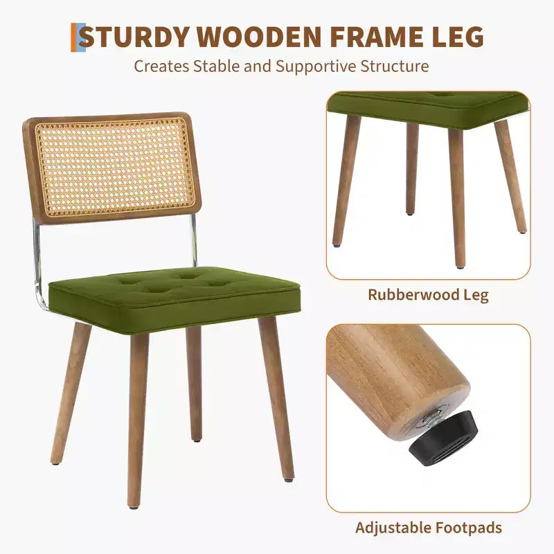 Set of 2 Mid Century Dining Chairs,Natural Rattan Woven Back & Seat - Modern Boho Kitchen Chairs with Wood Legs, Easy Assembly