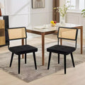 Set of 2 Mid Century Dining Chairs,Natural Rattan Woven Back & Seat - Modern Boho Kitchen Chairs with Wood Legs, Easy Assembly