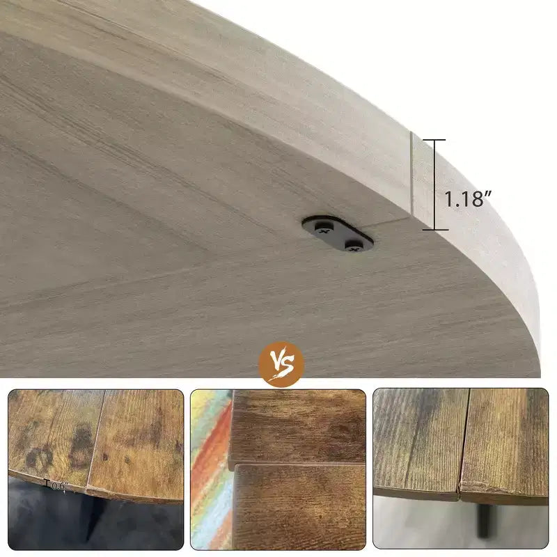 47.2 Round Industrial Dining Table for 4-6 - Metal Base & Storage Shelf for Kitchen, Dining Room