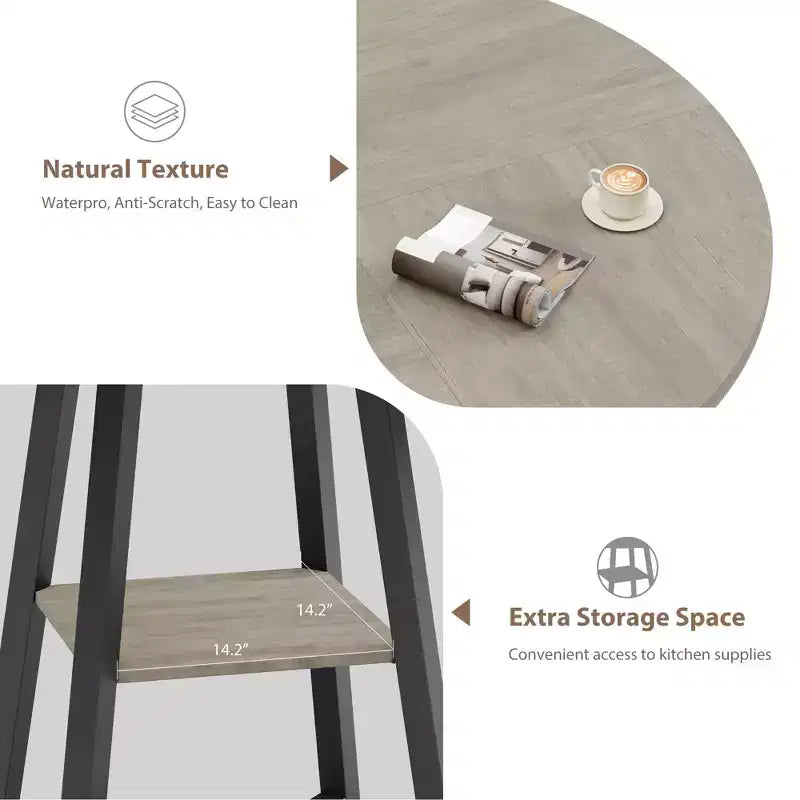 47.2 Round Industrial Dining Table for 4-6 - Metal Base & Storage Shelf for Kitchen, Dining Room