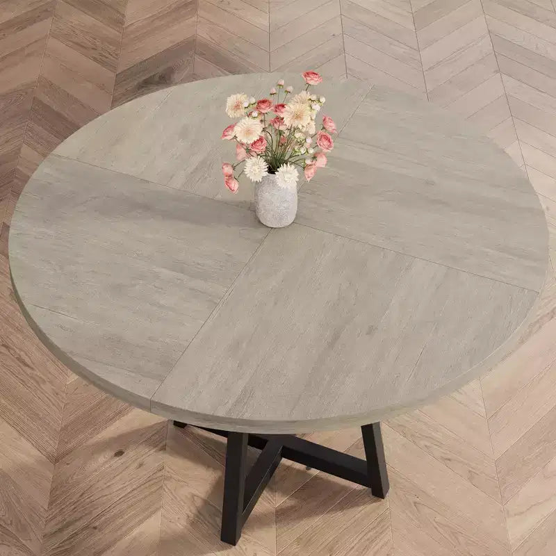 47.2 Round Industrial Dining Table for 4-6 - Metal Base & Storage Shelf for Kitchen, Dining Room