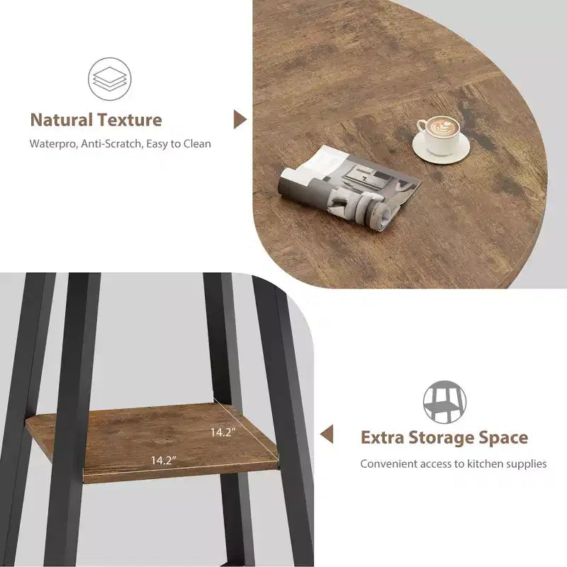 47.2 Round Industrial Dining Table for 4-6 - Metal Base & Storage Shelf for Kitchen, Dining Room