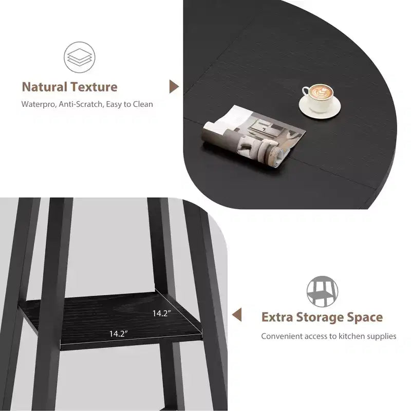 47.2 Round Industrial Dining Table for 4-6 - Metal Base & Storage Shelf for Kitchen, Dining Room