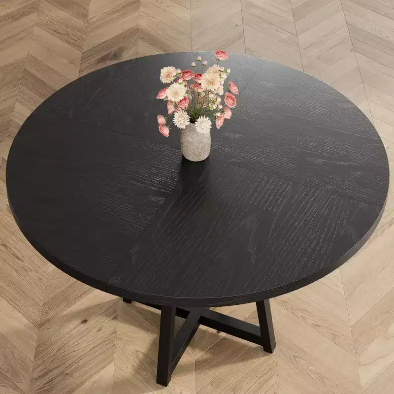 47.2 Round Industrial Dining Table for 4-6 - Metal Base & Storage Shelf for Kitchen, Dining Room