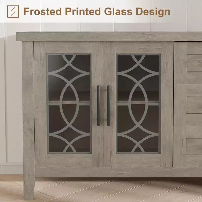 Farmhouse TV Stand for TVs up to 70 Mid Century Entertainment Center with Glass Door, Drawers & Shelves