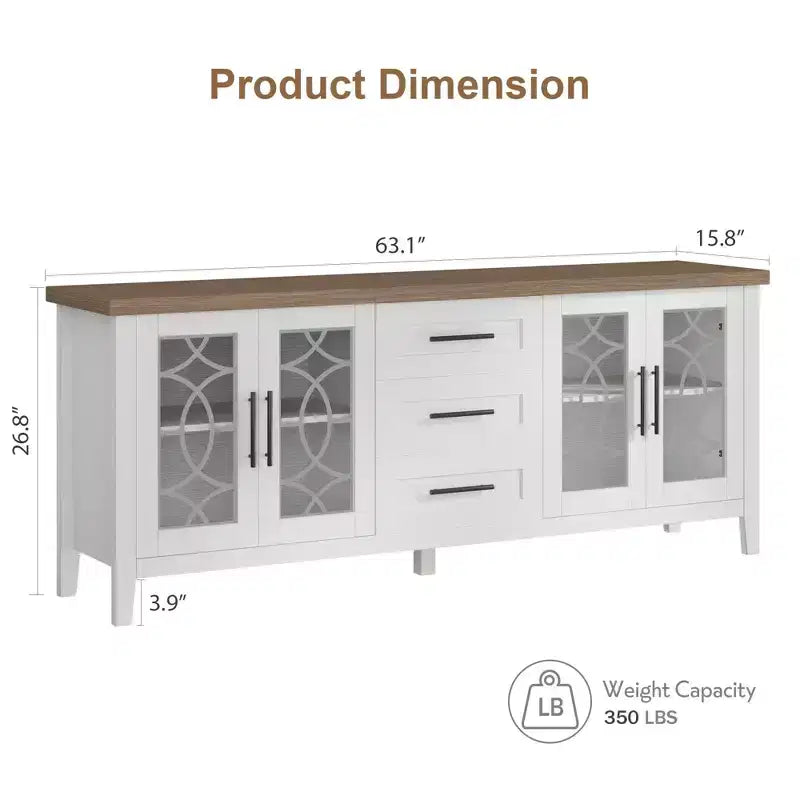Farmhouse TV Stand for TVs up to 70 Mid Century Entertainment Center with Glass Door, Drawers & Shelves