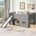 Full Size Low Loft Bed with Slide & Storage Shelves, Wooden Playhouse Design Bed Frame - ModernLuxe