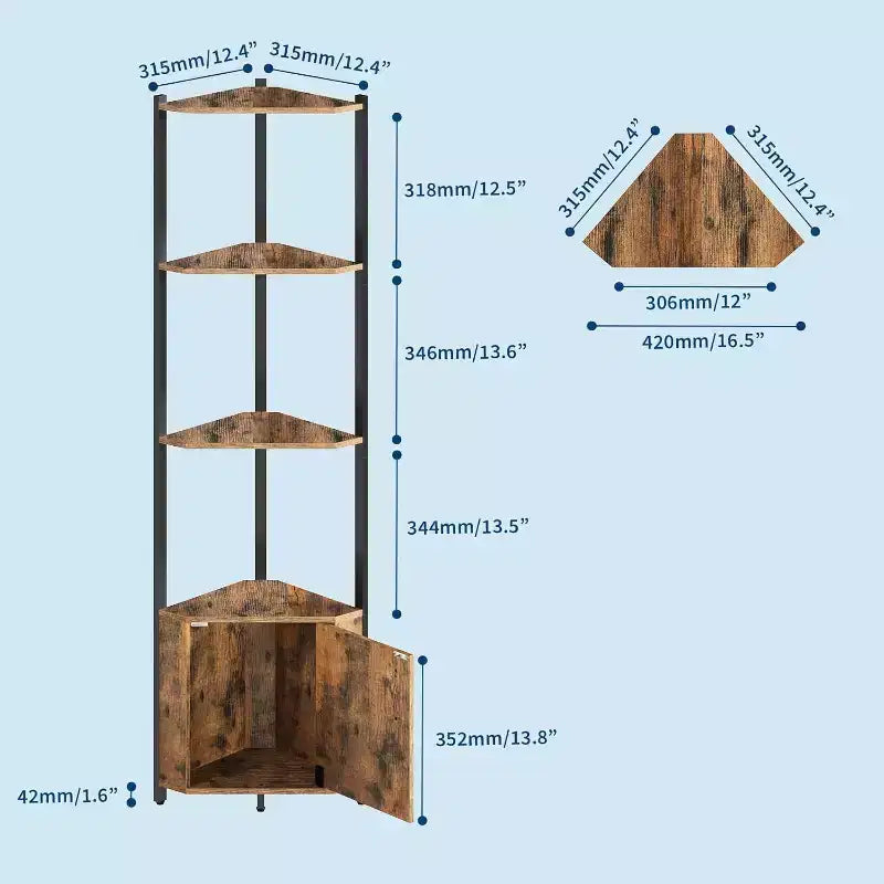 5-Tier Corner Storage Shelf, Heavy Duty Space-Saving Corner Stand with Metal Frame for Living Room, Bedroom, Bathroom, Home Office