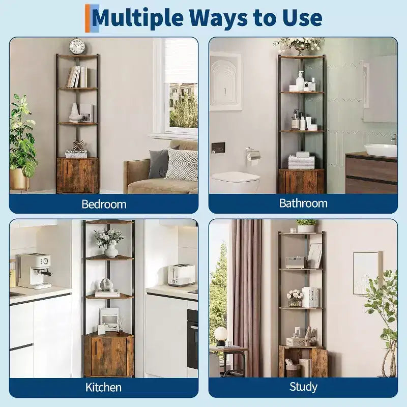 5-Tier Corner Storage Shelf, Heavy Duty Space-Saving Corner Stand with Metal Frame for Living Room, Bedroom, Bathroom, Home Office