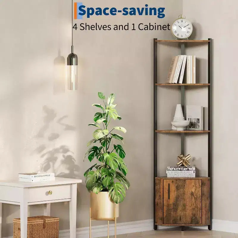 5-Tier Corner Storage Shelf, Heavy Duty Space-Saving Corner Stand with Metal Frame for Living Room, Bedroom, Bathroom, Home Office