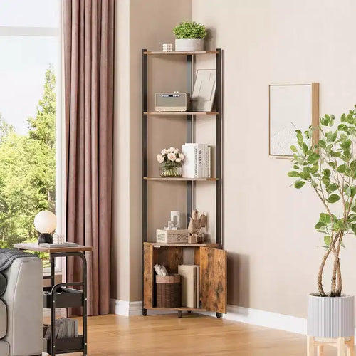 5-Tier Corner Storage Shelf, Heavy Duty Space-Saving Corner Stand with Metal Frame for Living Room, Bedroom, Bathroom, Home Office