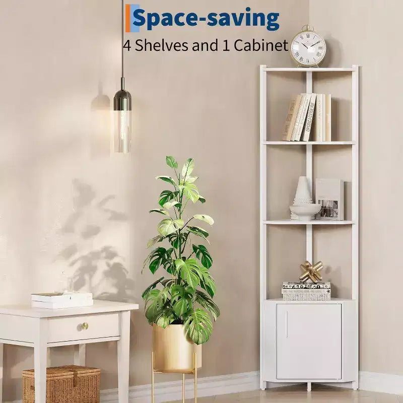 5-Tier Corner Storage Shelf, Heavy Duty Space-Saving Corner Stand with Metal Frame for Living Room, Bedroom, Bathroom, Home Office