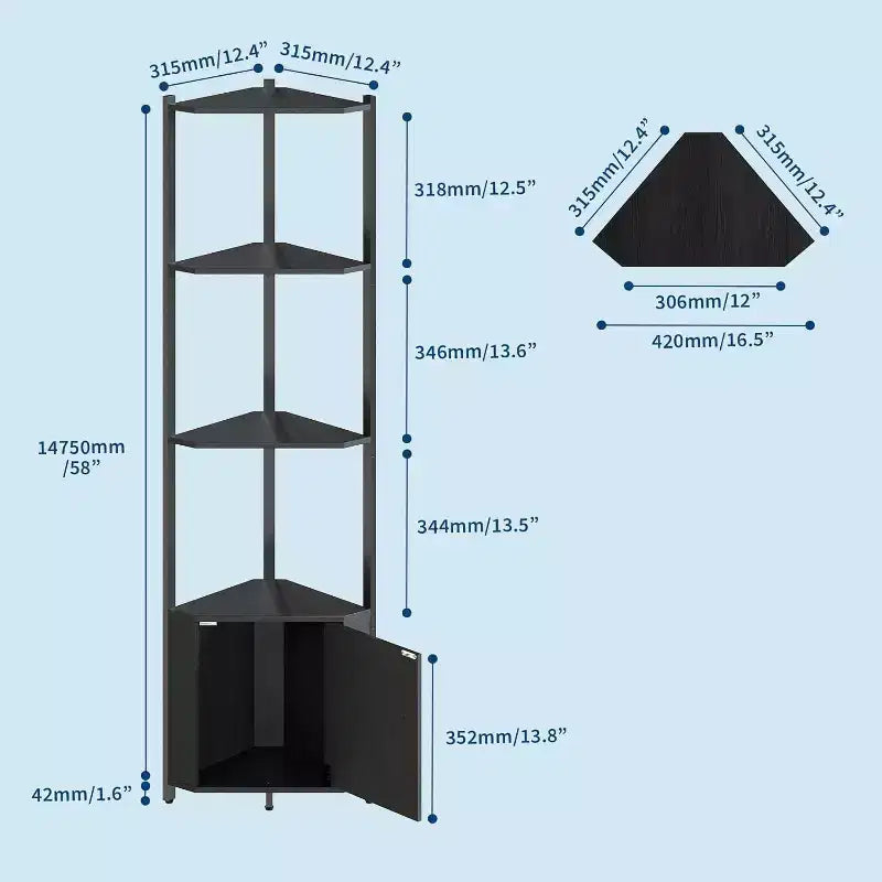 5-Tier Corner Storage Shelf, Heavy Duty Space-Saving Corner Stand with Metal Frame for Living Room, Bedroom, Bathroom, Home Office