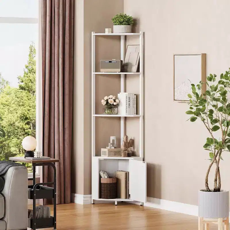 5-Tier Corner Storage Shelf, Heavy Duty Space-Saving Corner Stand with Metal Frame for Living Room, Bedroom, Bathroom, Home Office