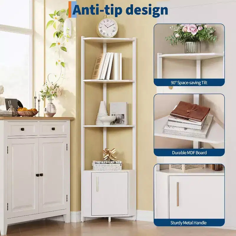 5-Tier Corner Storage Shelf, Heavy Duty Space-Saving Corner Stand with Metal Frame for Living Room, Bedroom, Bathroom, Home Office