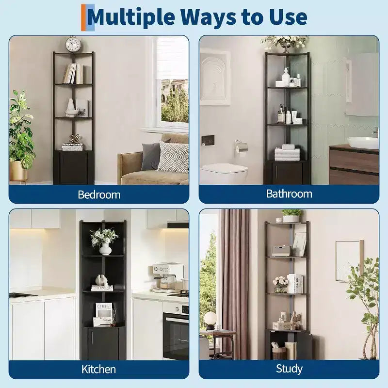 5-Tier Corner Storage Shelf, Heavy Duty Space-Saving Corner Stand with Metal Frame for Living Room, Bedroom, Bathroom, Home Office
