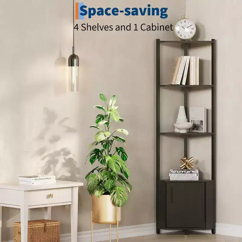 5-Tier Corner Storage Shelf, Heavy Duty Space-Saving Corner Stand with Metal Frame for Living Room, Bedroom, Bathroom, Home Office