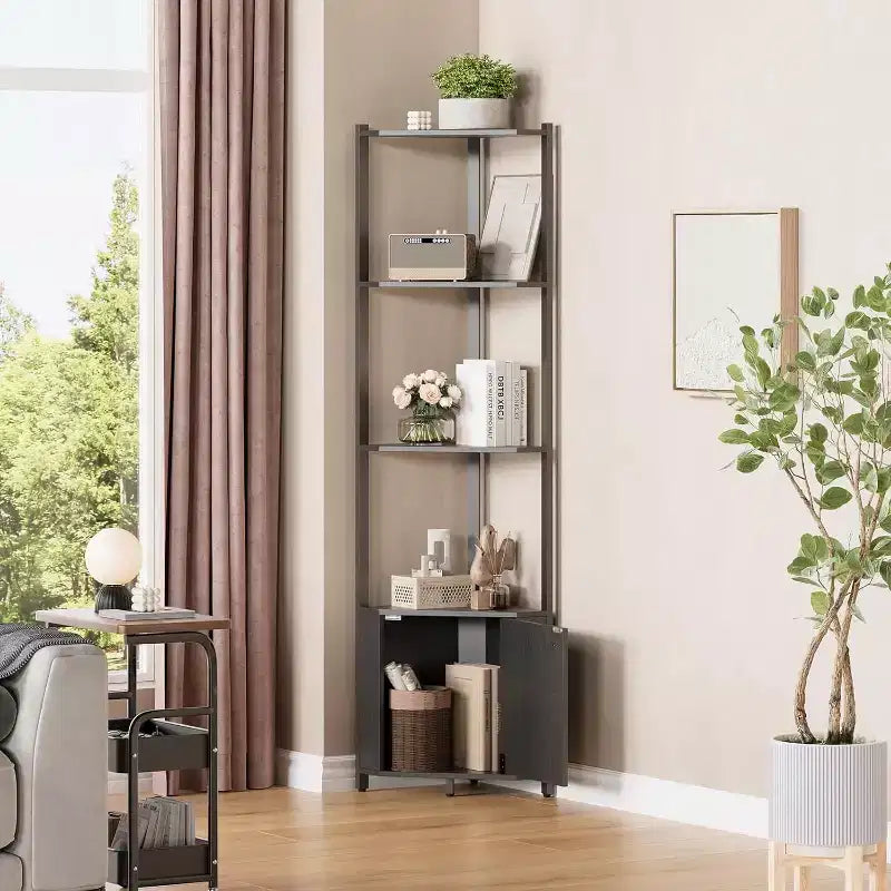 5-Tier Corner Storage Shelf, Heavy Duty Space-Saving Corner Stand with Metal Frame for Living Room, Bedroom, Bathroom, Home Office