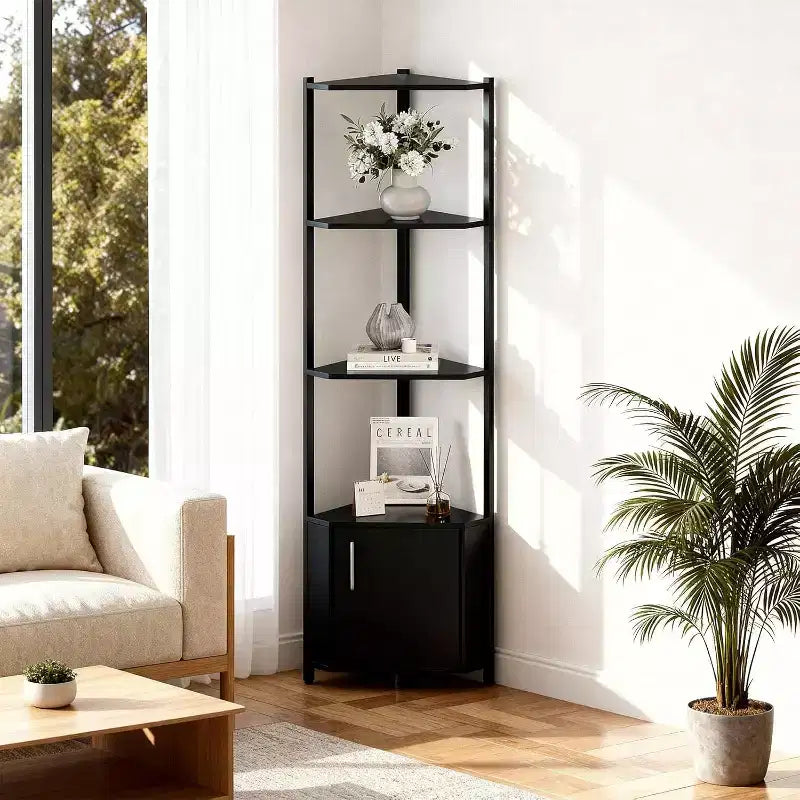 5-Tier Corner Storage Shelf, Heavy Duty Space-Saving Corner Stand with Metal Frame for Living Room, Bedroom, Bathroom, Home Office