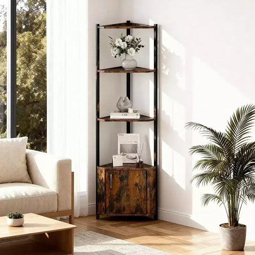 5-Tier Corner Storage Shelf, Heavy Duty Space-Saving Corner Stand with Metal Frame for Living Room, Bedroom, Bathroom, Home Office