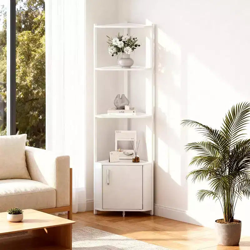 5-Tier Corner Storage Shelf, Heavy Duty Space-Saving Corner Stand with Metal Frame for Living Room, Bedroom, Bathroom, Home Office