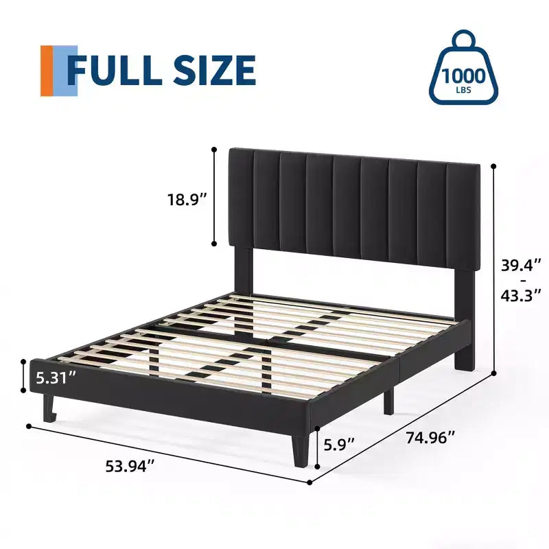 COZONY Twin/Queen/King Platform Bed Frame with Adjustable Velvet Headboard Vertical Channel Tufted Upholstered Design