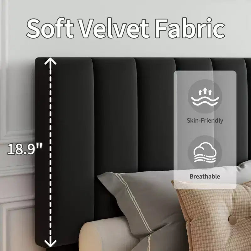 COZONY Twin/Queen/King Platform Bed Frame with Adjustable Velvet Headboard Vertical Channel Tufted Upholstered Design