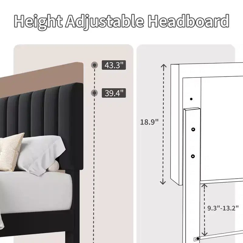 COZONY Twin/Queen/King Platform Bed Frame with Adjustable Velvet Headboard Vertical Channel Tufted Upholstered Design