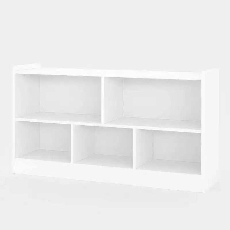 Wooden Bookshelf, 5-Section 2-Tier Toy Storage Organizer, Open Shelving Kids Book Shelf for Playroom Nursery Classroom Kindergarten