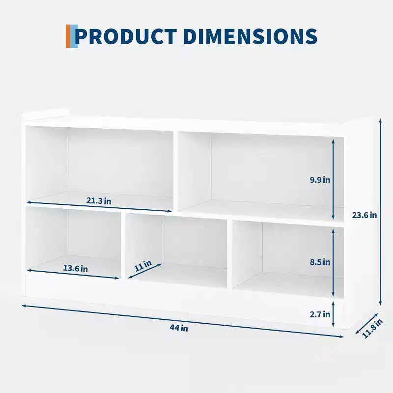 Wooden Bookshelf, 5-Section 2-Tier Toy Storage Organizer, Open Shelving Kids Book Shelf for Playroom Nursery Classroom Kindergarten