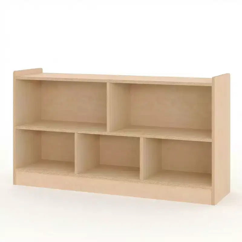 Wooden Bookshelf, 5-Section 2-Tier Toy Storage Organizer, Open Shelving Kids Book Shelf for Playroom Nursery Classroom Kindergarten