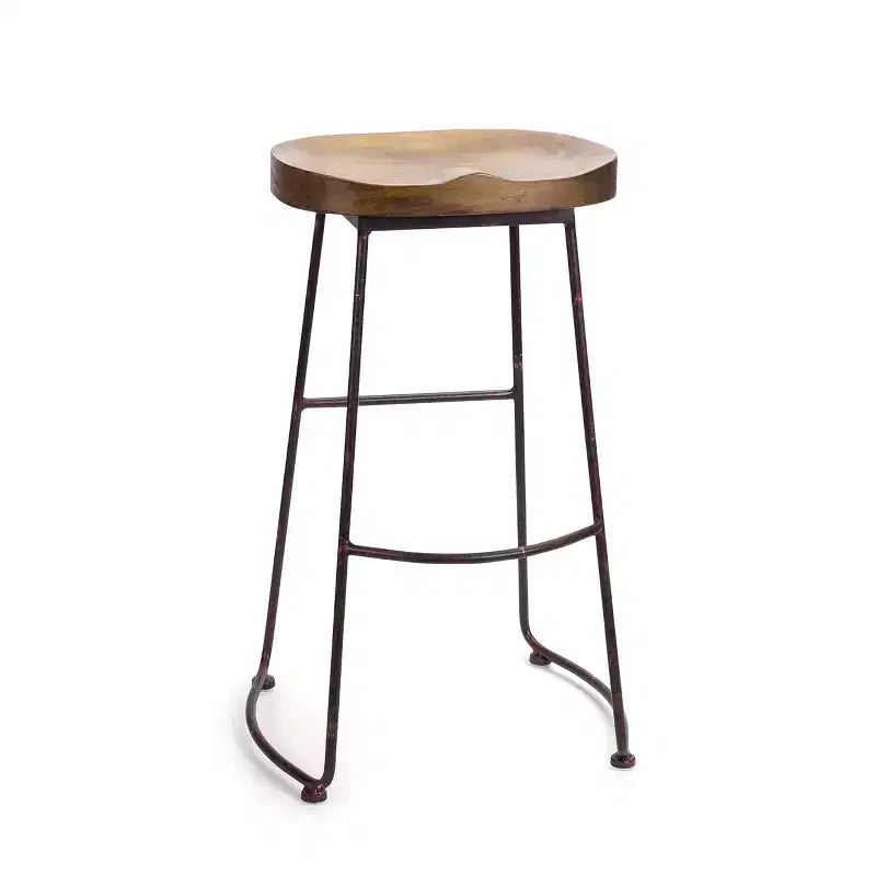 HomeRoots 30 Brown and Black Wood and Steel Bar Height Bar Chair