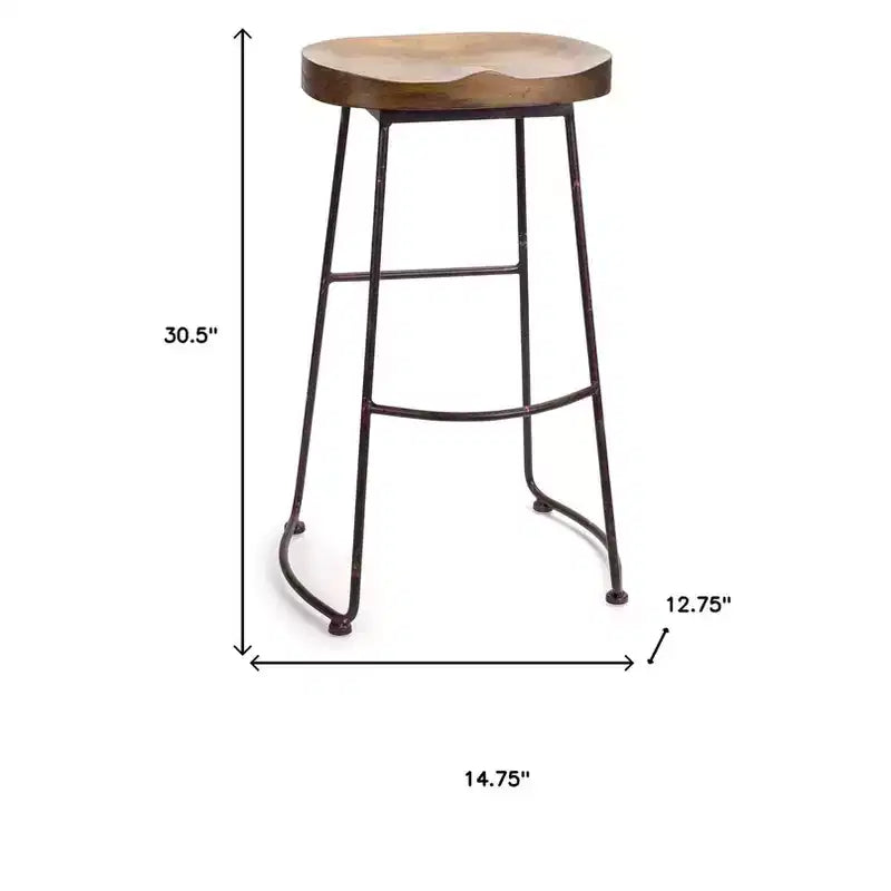 HomeRoots 30 Brown and Black Wood and Steel Bar Height Bar Chair