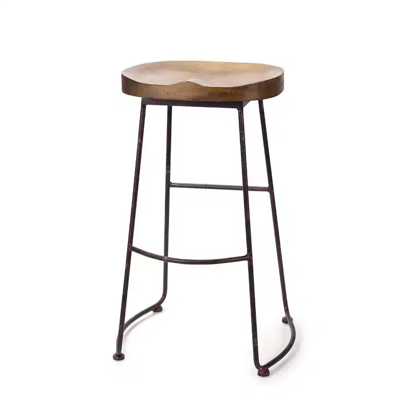 HomeRoots 30 Brown and Black Wood and Steel Bar Height Bar Chair
