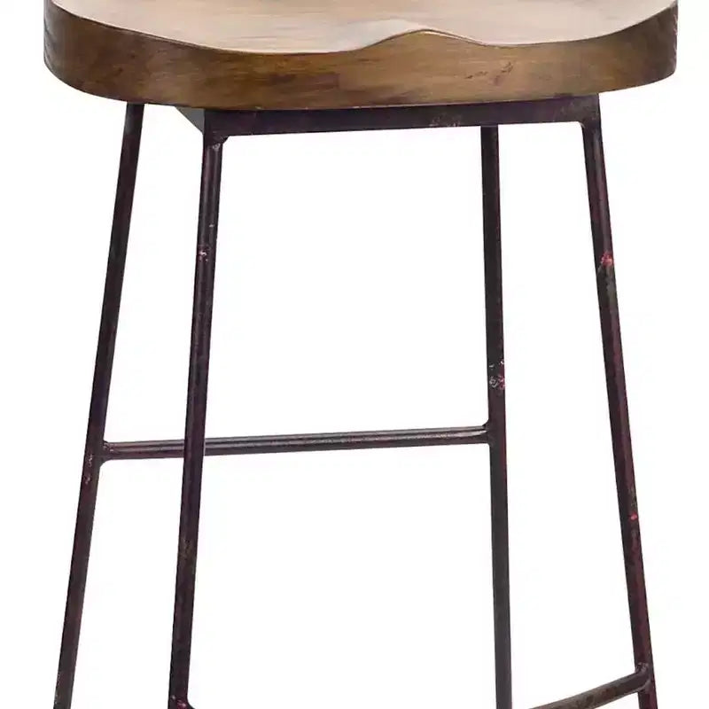HomeRoots 30 Brown and Black Wood and Steel Bar Height Bar Chair