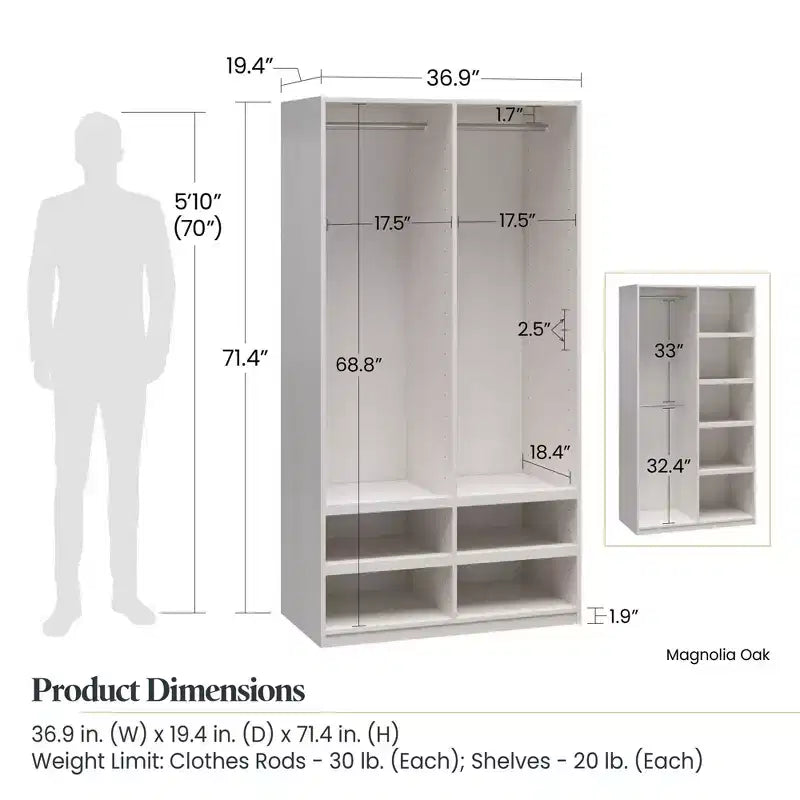 GDFStudio Arwen Modular Extra Wide Wardrobe with Open Shelves