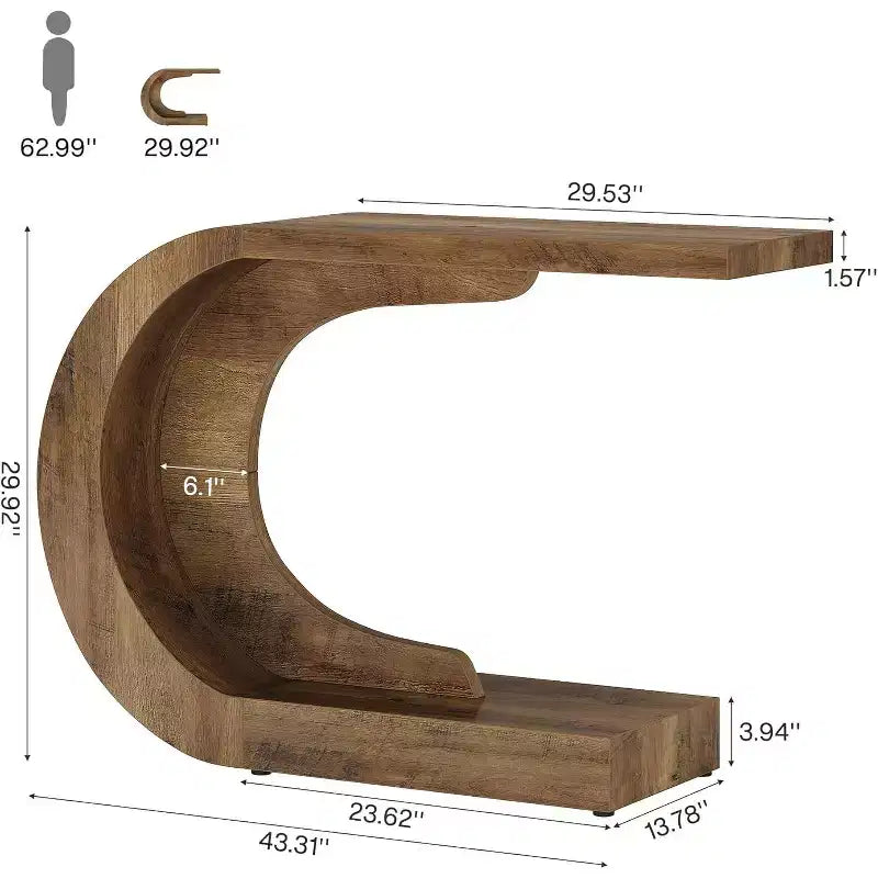 Lantine 43.3 Modern Farmhouse C-Shaped Rustic Console Table with Storage, for Living Room, Hallway, Entry, Foyer; Easy Assembly, Brown.