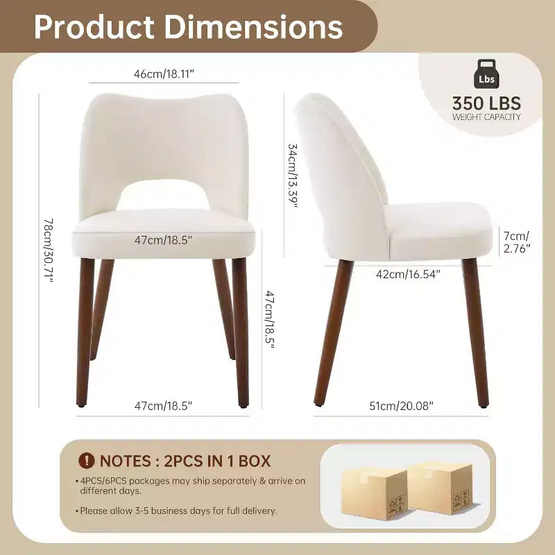 Mid-Century Modern Dining Chairs Set with Cushioned Seats, Ergonomic Curved Back, Sturdy Wooden Frame for Kitchen, Dining, Office
