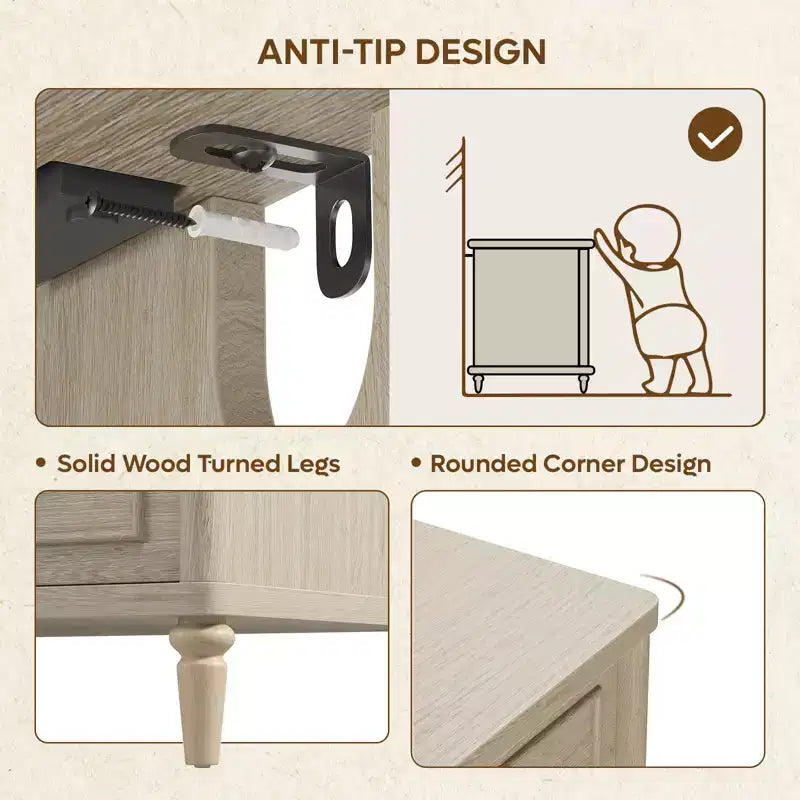 Bestier Farmhouse Nightstand Set of 2 with Charging Station for Bedroom, 3 Drawers Wood Legs Bedside Table, 30 Wide Sofa Side End Table