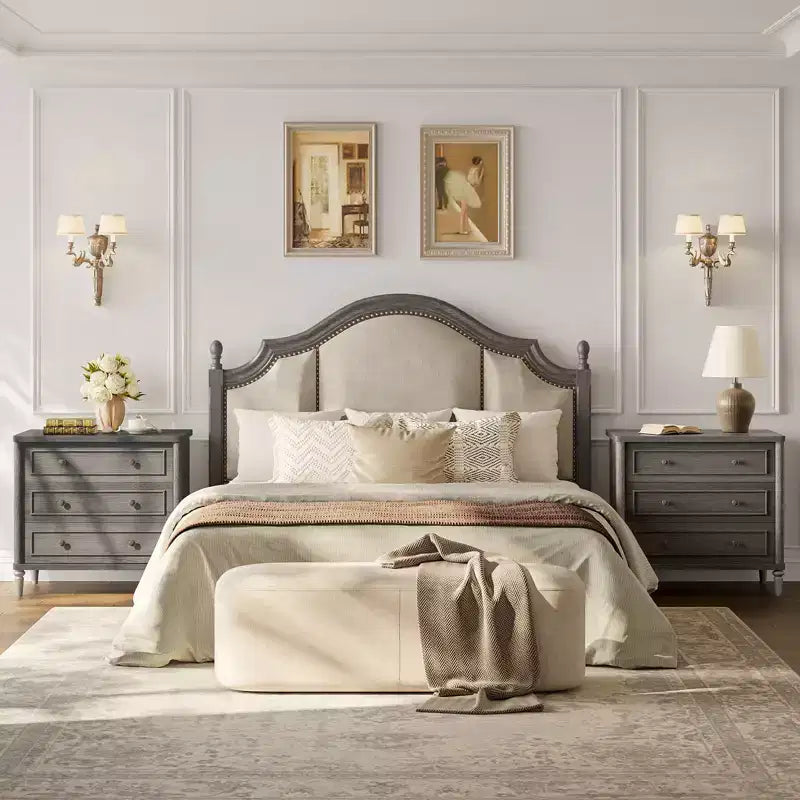 Bestier Farmhouse Nightstand Set of 2 with Charging Station for Bedroom, 3 Drawers Wood Legs Bedside Table, 30 Wide Sofa Side End Table