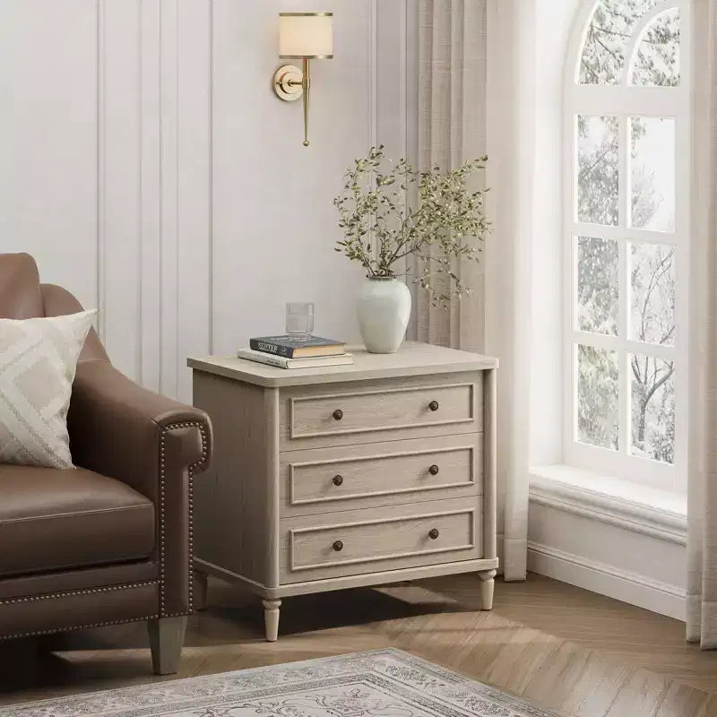Bestier Farmhouse Nightstand Set of 2 with Charging Station for Bedroom, 3 Drawers Wood Legs Bedside Table, 30 Wide Sofa Side End Table