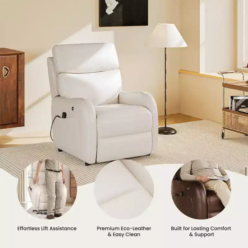 COLAMY Dual Motor Power Lift Recliner Premium Leather Electric Massage Chair with Dual Zone Heat & Lay Flat Sleep Mode