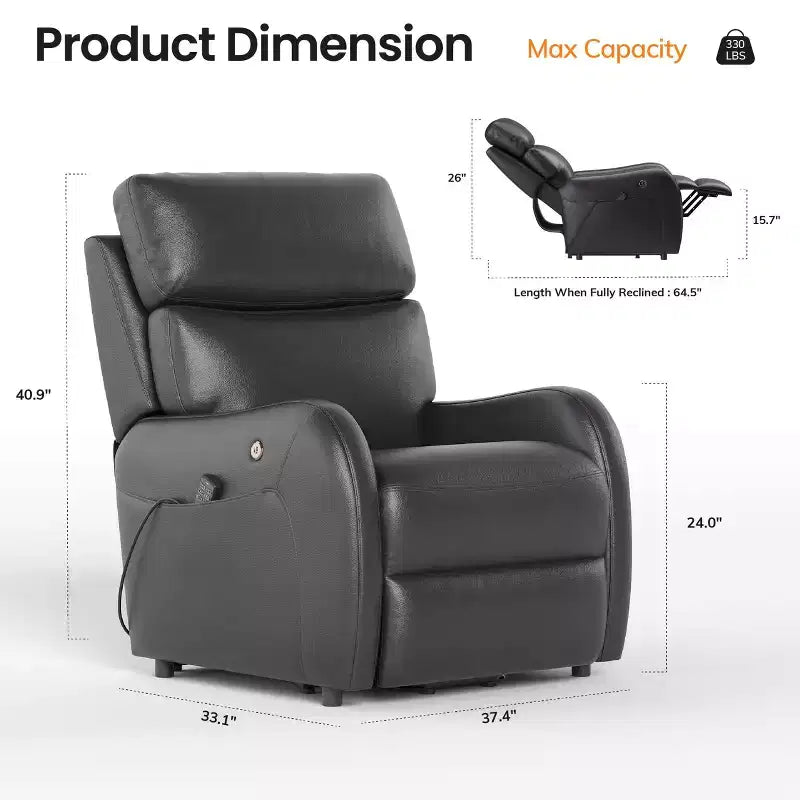 COLAMY Dual Motor Power Lift Recliner Premium Leather Electric Massage Chair with Dual Zone Heat & Lay Flat Sleep Mode