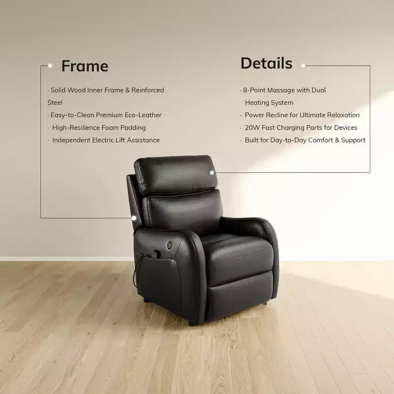 COLAMY Dual Motor Power Lift Recliner Premium Leather Electric Massage Chair with Dual Zone Heat & Lay Flat Sleep Mode