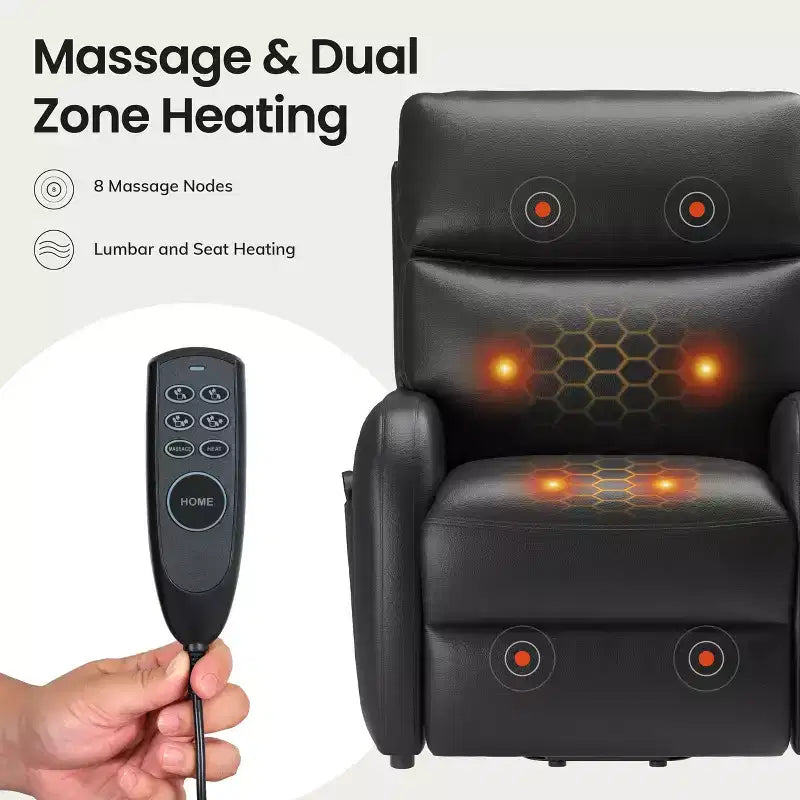 COLAMY Dual Motor Power Lift Recliner Premium Leather Electric Massage Chair with Dual Zone Heat & Lay Flat Sleep Mode